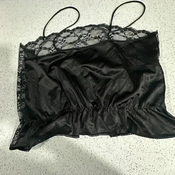 Vintage 90s Whimsigoth Lace Satin Crop Top size Large - Picture 5 of 6
